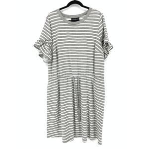 Lane Bryant Dress Women's Sz 18/20 Striped Short Flutter Sleeve Knit Gray White